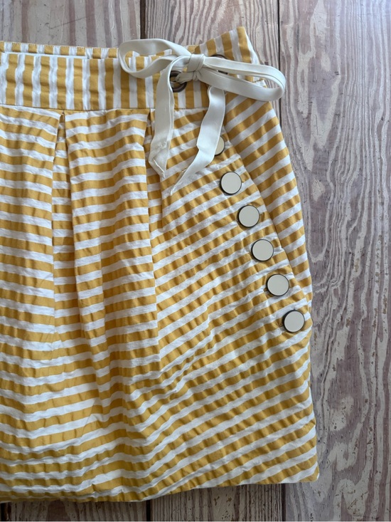 leifsdottir Dresses & Skirts - LEIFSDOTTIR yellow white striped mini skirt tie waist buttons size 4